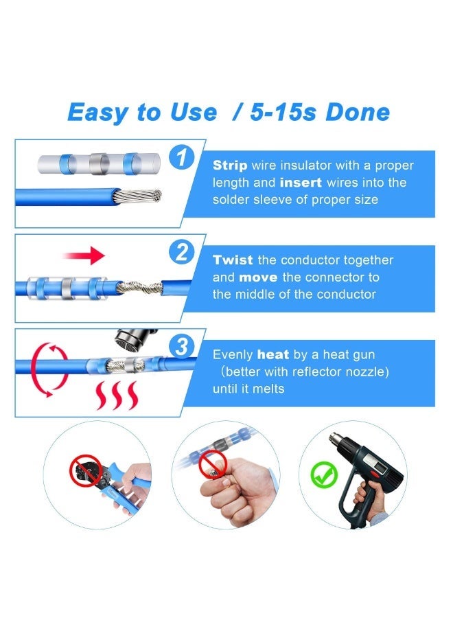 200PCS Solder Seal Heat Shrink Butt Connectors, Waterproof Wire Connectors Kit Electrical Terminals, Solderless Insulated Wire Splice Cable Connector for Marine Automotive Boat Truck - Image 4