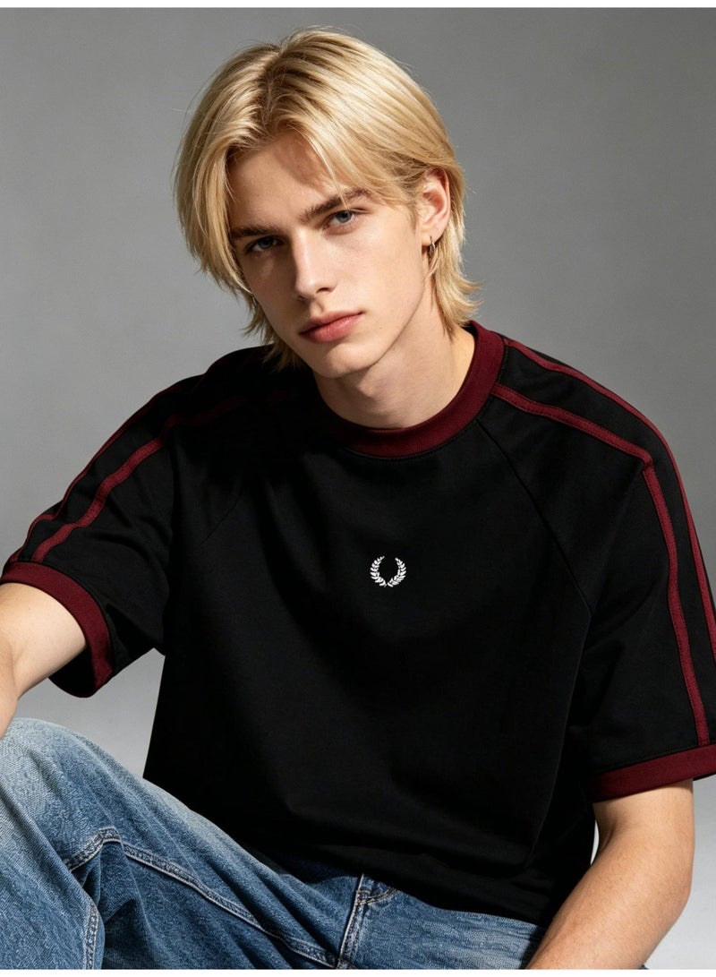 Fred Perry short-sleeved T-shirts with the same sports style for men and women contrast parallel bars loose casual couple tops, cotton breathable versatile fashion tops. - Image 1