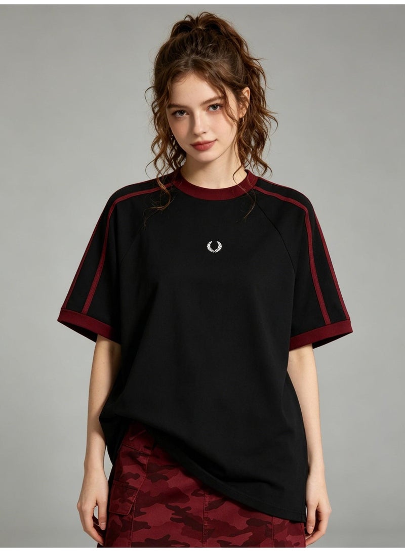 Fred Perry short-sleeved T-shirts with the same sports style for men and women contrast parallel bars loose casual couple tops, cotton breathable versatile fashion tops. - Image 3