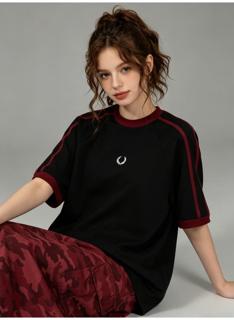 Fred Perry short-sleeved T-shirts with the same sports style for men and women contrast parallel bars loose casual couple tops, cotton breathable versatile fashion tops. - Image 4