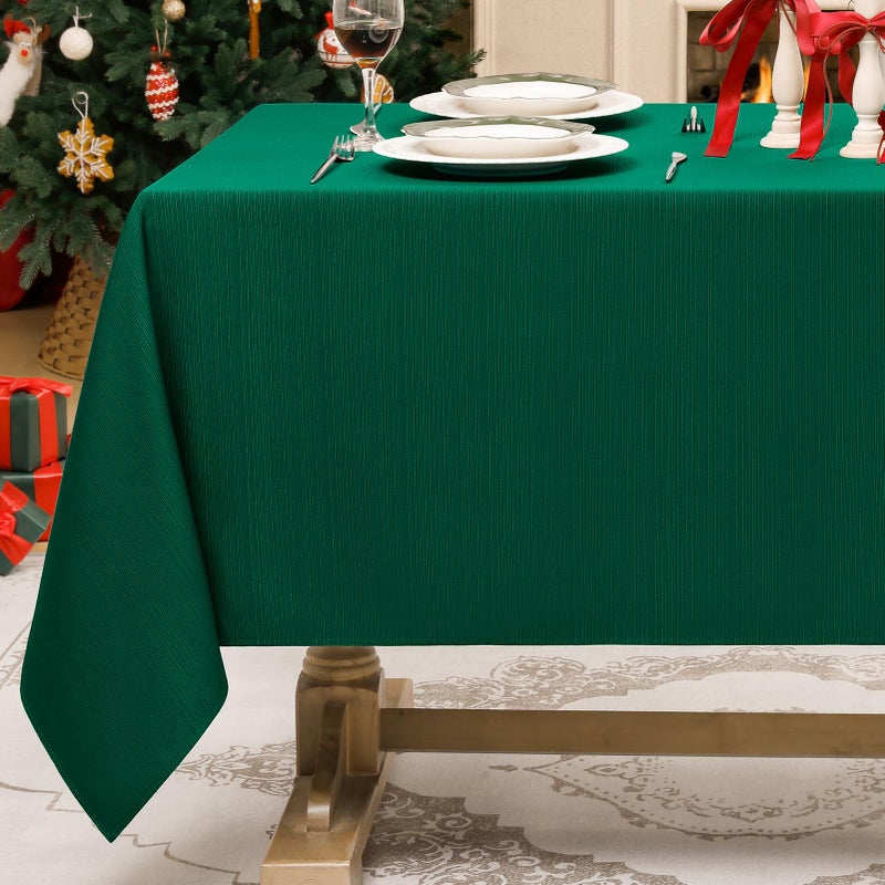 Softalker Jacquard Christmas Tablecloth Rectangle Geometric Line Green Thick Table Cloth Waterproof Stain Resistant Washable Table Covers for Xmas EveFamily DinnerHoliday Party 60 x 84 inch