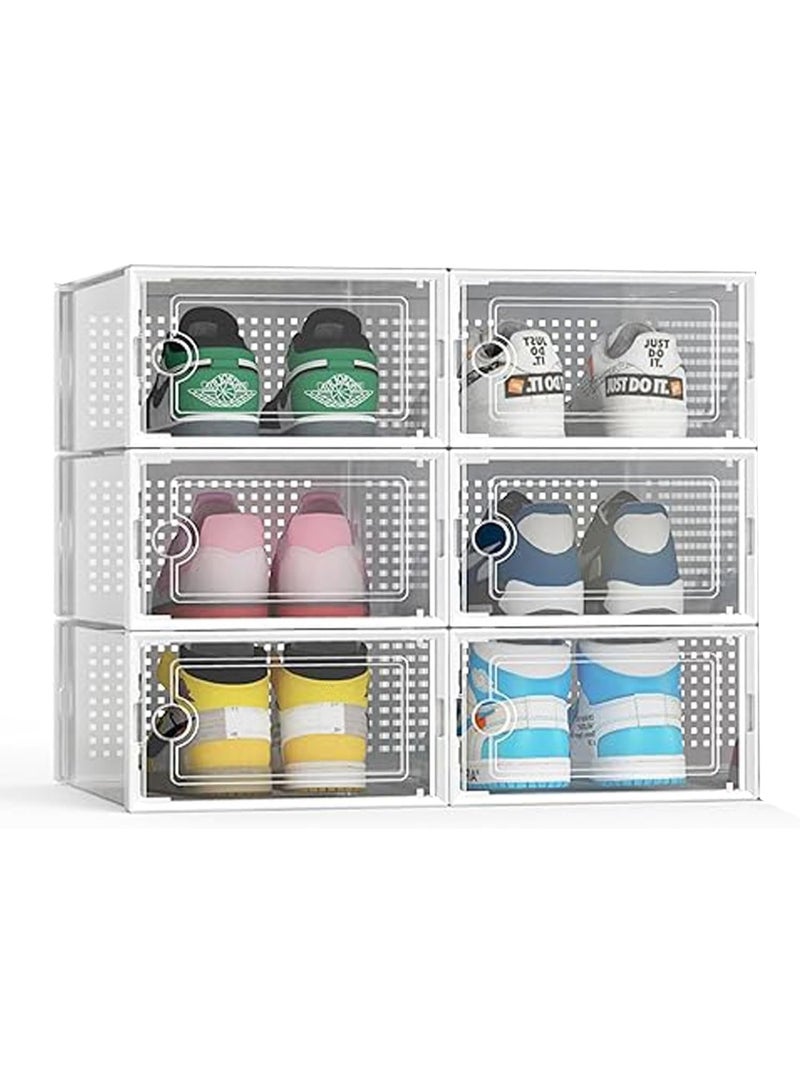 12-Pack Clear Plastic Stackable Shoe Storage Boxes, White - Image 3