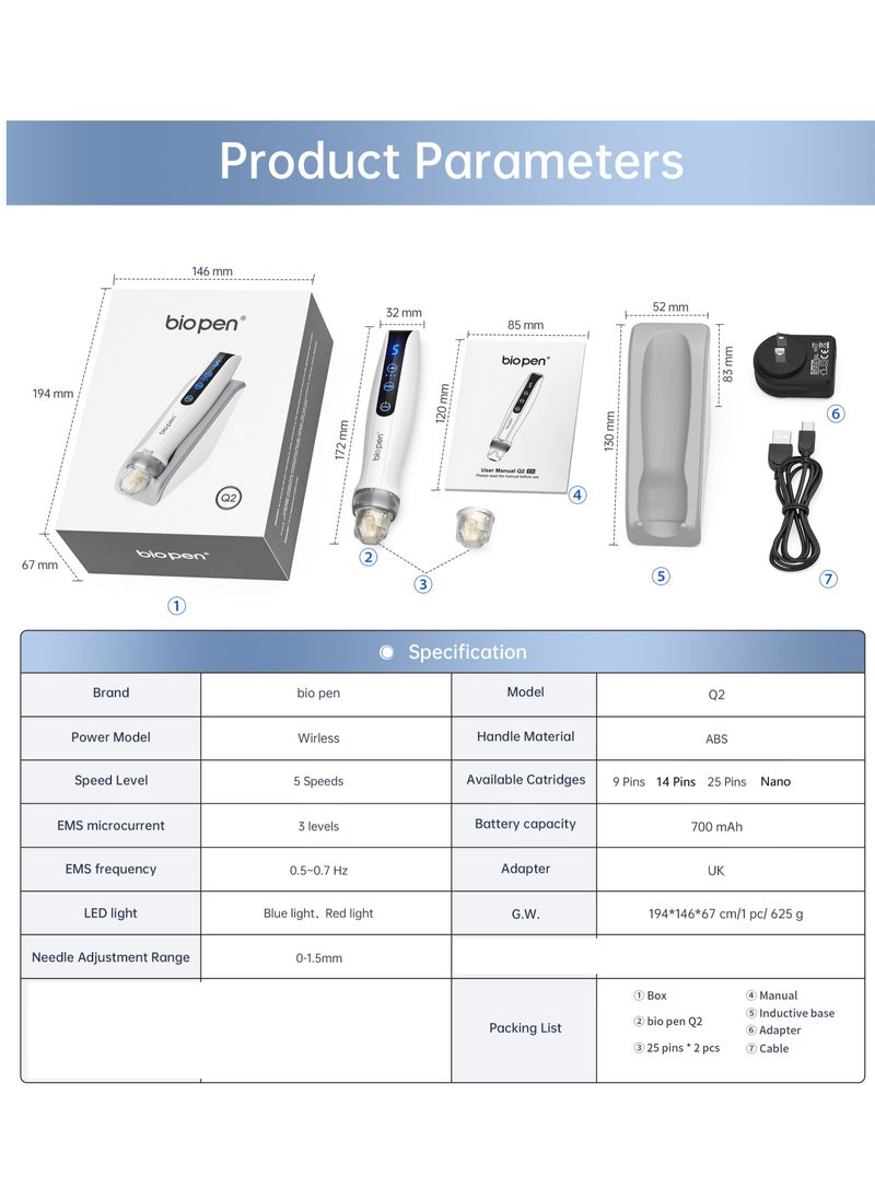 Bio - Dr.pen Bio Pen Q2 EMS Microneedling Beauty Device Derma Pen With 2pcs 25Pin needles Titanium Derma Pen Needle Cartridge For Skin Care & Hair Growth - Image 1