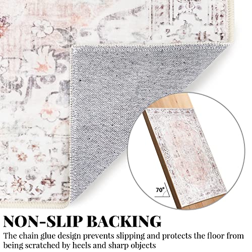 MUJOO Hallway Runner Rug 2'x8' Pink Long Rug Runners Boho Machine Washable Non Slip Carpet for Entryway Kitchen Bathroom Bedside Retro Soft Low-Pile Blossom - Image 4