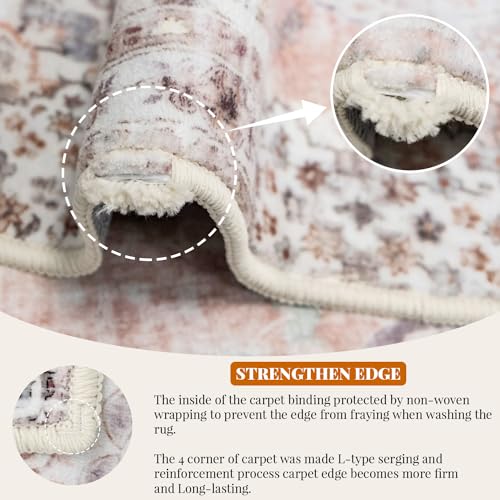 MUJOO Hallway Runner Rug 2'x8' Pink Long Rug Runners Boho Machine Washable Non Slip Carpet for Entryway Kitchen Bathroom Bedside Retro Soft Low-Pile Blossom - Image 5