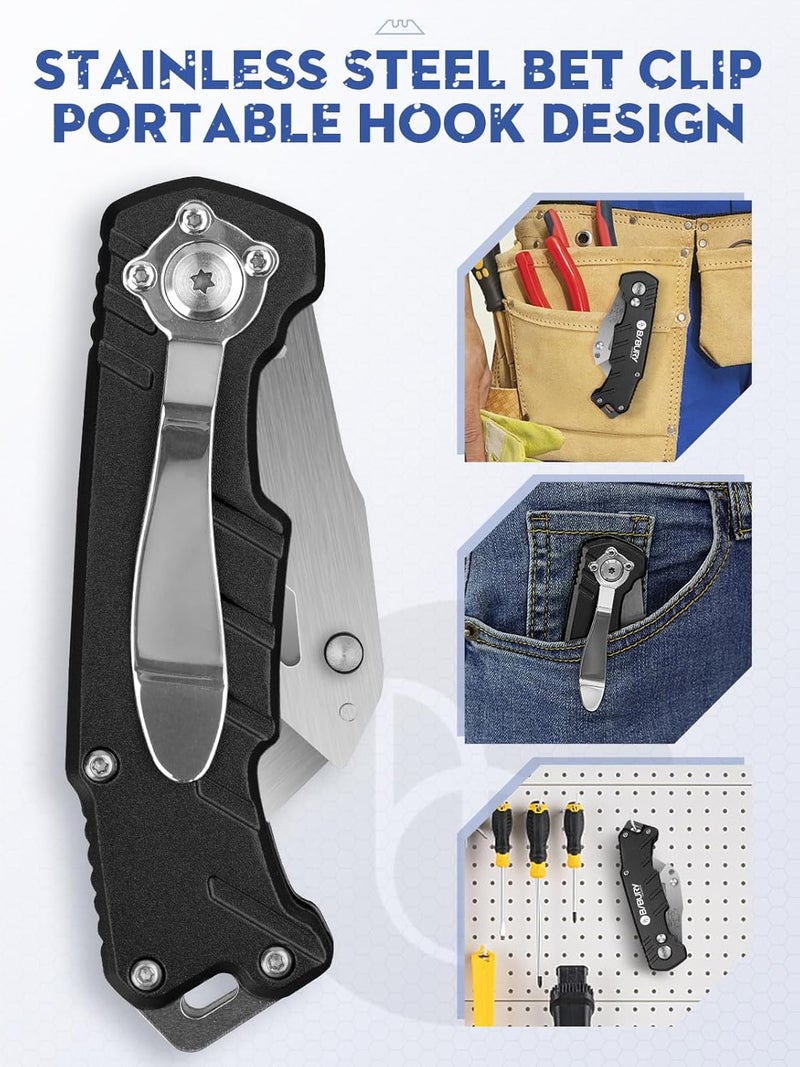 BIBURY Utility Knife, Upgraded Version Heavy Duty Box Cutter, Pocket Carpet knife with 10 Replaceable SK5 Stainless Steel Blades, Belt Clip, Easy Release Button, Quick Change and Safety Lock - Image 5