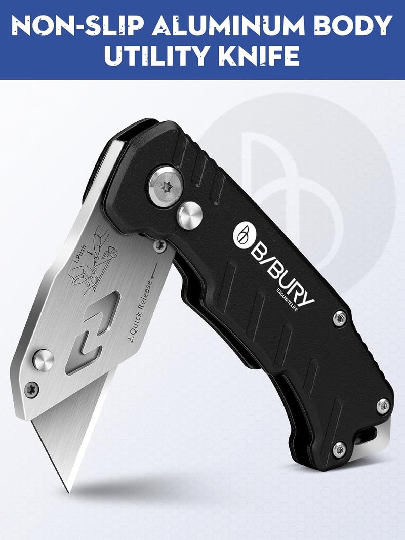 BIBURY Utility Knife, Upgraded Version Heavy Duty Box Cutter, Pocket Carpet knife with 10 Replaceable SK5 Stainless Steel Blades, Belt Clip, Easy Release Button, Quick Change and Safety Lock - Image 2