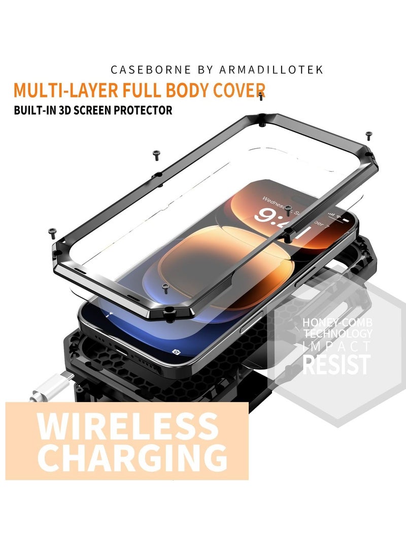 حالة معدنية وعرة iPhone16promax مع حامي الشاشة ، حامل الكاميرا ، تغطية الجسم بالكامل ، الحماية - Image 3