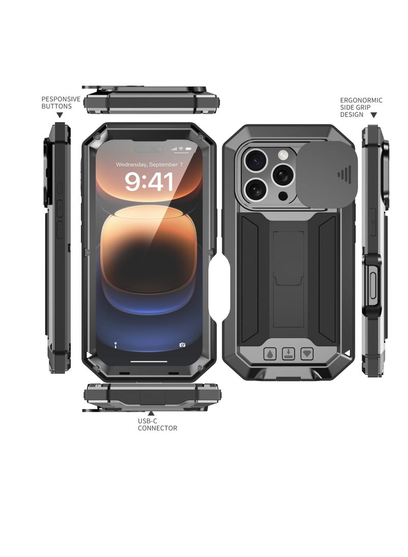حالة معدنية وعرة iPhone16promax مع حامي الشاشة ، حامل الكاميرا ، تغطية الجسم بالكامل ، الحماية - Image 4