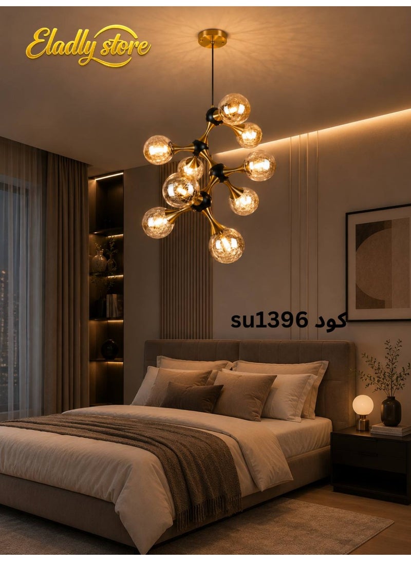 نجفة مودرن عنقودية ذكية بالريموت – كرات زجاجية مضيئة (ذهبي مع أسود) - Image 4