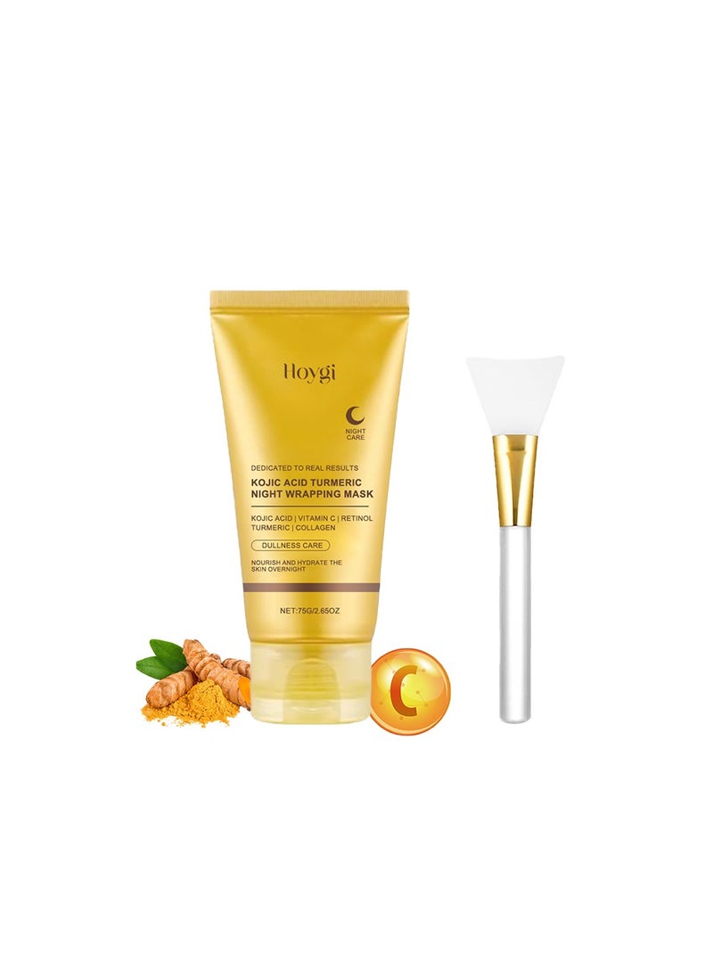 هويجي قناع تقشير الوجه بالكركم مع أداة تطبيق، قناع تقشير الوجه بالكركم المضاد للتجاعيد والشيخوخة، ينظف البشرة بعمق وينقي حب الشباب، يقلل من الخطوط الدقيقة والتجاعيد، 75 جرام - Image 1