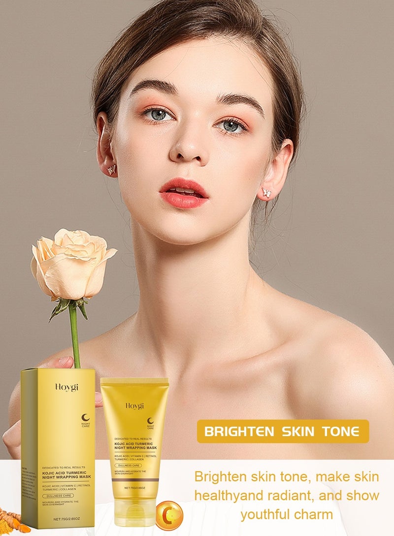 هويجي قناع تقشير الوجه بالكركم مع أداة تطبيق، قناع تقشير الوجه بالكركم المضاد للتجاعيد والشيخوخة، ينظف البشرة بعمق وينقي حب الشباب، يقلل من الخطوط الدقيقة والتجاعيد، 75 جرام - Image 2