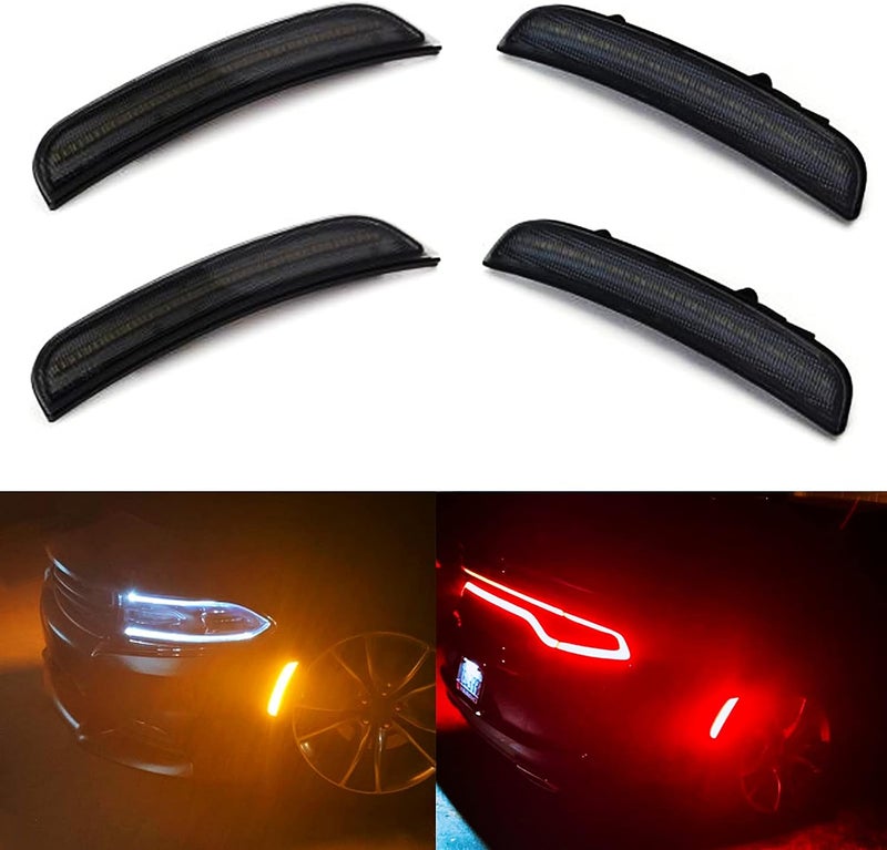 ضوء مؤشر جانبي LED باللون الأحمر الكهرماني لسيارة Do-dge Charger 2015 2016 2017 2018 2019 2020 2021 2022 مع عدسة مدخنة، أضواء مؤشر جانبي LED للأمام والخلف، مجموعة مصباح مؤشر جانبي LED للسيارة - Image 1