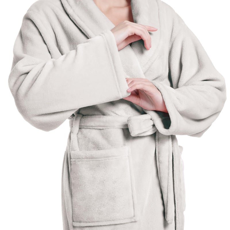 Eonkasp Plush Soft Robes for Women, Premium Fleece Womens Robe Cozy Warm Bathrobe, Light Beige, L-XL - Image 3