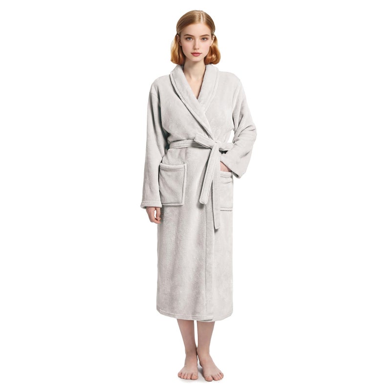 Eonkasp Plush Soft Robes for Women, Premium Fleece Womens Robe Cozy Warm Bathrobe, Light Beige, L-XL - Image 1