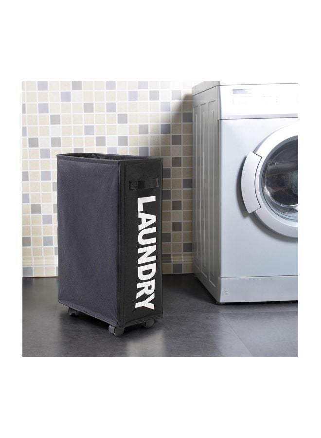 NIBEMINENT Foldable Laundry Basket With Wheels Black/White 43X10X21centimeter - Image 3