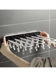 BLUE CORAL Folding Clothes Rack Multi-Function Household Socks Drying Rack Disassembled 24 Multi-Clip Fast Air Wall-Mounted Drying Artifact, Grey  - Image 1