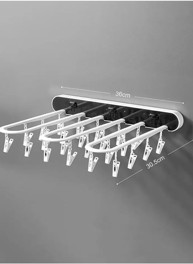 BLUE CORAL - Folding Clothes Rack Multi-Function Household Socks Drying Rack Disassembled 24 Multi-Clip Fast Air Wall-Mounted Drying Artifact, Grey - Image 1
