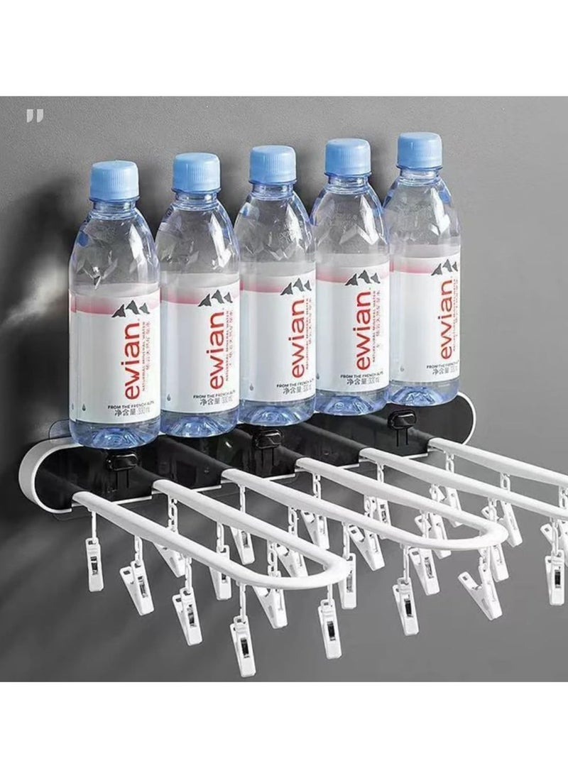 BLUE CORAL - Folding Clothes Rack Multi-Function Household Socks Drying Rack Disassembled 24 Multi-Clip Fast Air Wall-Mounted Drying Artifact, Grey - Image 1