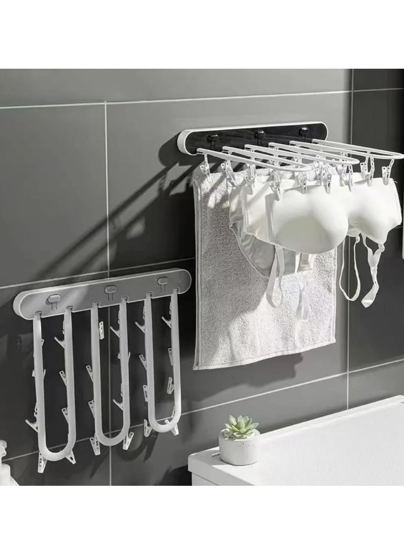 BLUE CORAL - Folding Clothes Rack Multi-Function Household Socks Drying Rack Disassembled 24 Multi-Clip Fast Air Wall-Mounted Drying Artifact, Grey - Image 1