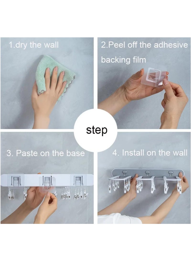 BLUE CORAL - Folding Clothes Rack Multi-Function Household Socks Drying Rack Disassembled 24 Multi-Clip Fast Air Wall-Mounted Drying Artifact, Grey - Image 1