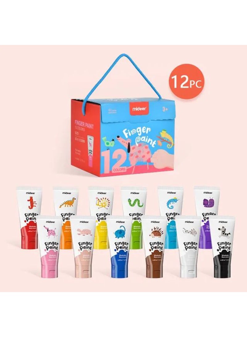 MiDeer Finger Paint for Toddlers – 12 Washable Non-Toxic Colors – Safe Finger Painting Set for Kids Ages 3+ – Creamy Texture, Easy-Clean Sensory Art Activity for Preschool & Creative Play - Image 1