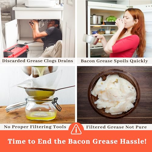 Ayerphalo Bacon Grease Container with Strainer - With Food-Grade Silicone Spatula, 46oz Large Enamel Rustic Farmhouse Fat Container, Keeper, Recipes, Dishwasher Safe - Image 2