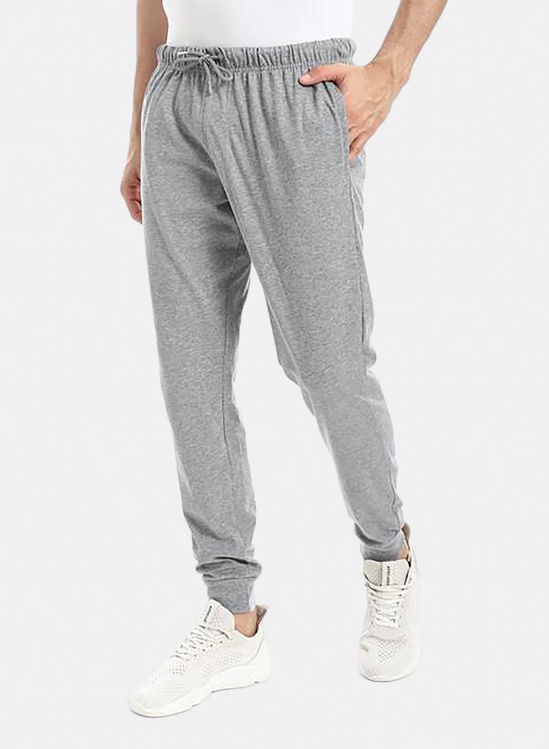 Navy Blue Elastic Waist Plain Sweatpants - Image 2