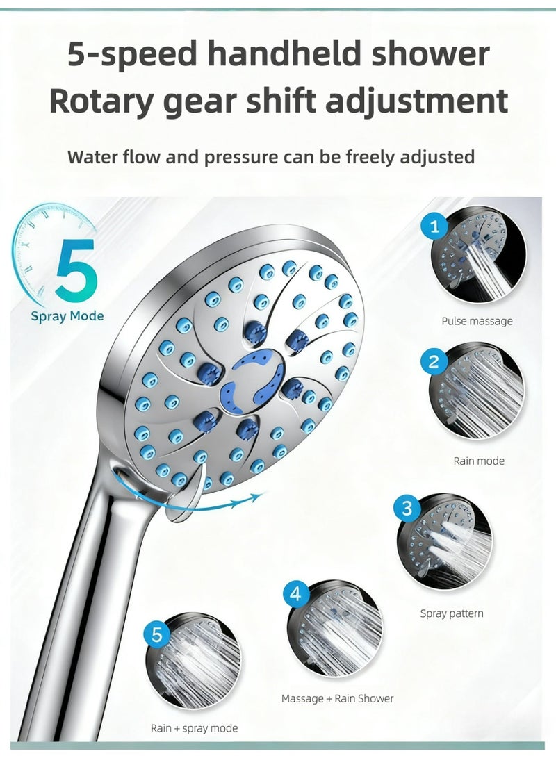 رأس دش محمول باليد عالي الضغط بـ 7 أوضاع مع فوهات مقاومة للانسداد، خرطوم من الفولاذ المقاوم للصدأ بطول 59 بوصة وحامل قابل للتعديل، إعدادات غسيل قوي ورش متعدد - Image 5