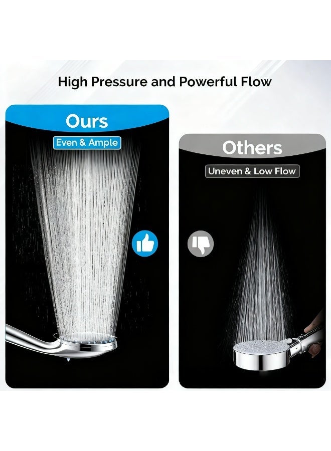 رأس دش محمول باليد عالي الضغط بـ 7 أوضاع مع فوهات مقاومة للانسداد، خرطوم من الفولاذ المقاوم للصدأ بطول 59 بوصة وحامل قابل للتعديل، إعدادات غسيل قوي ورش متعدد - Image 3