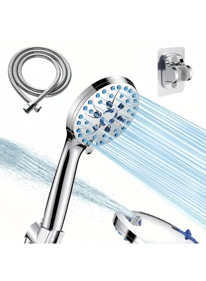 رأس دش محمول باليد عالي الضغط بـ 7 أوضاع مع فوهات مقاومة للانسداد، خرطوم من الفولاذ المقاوم للصدأ بطول 59 بوصة وحامل قابل للتعديل، إعدادات غسيل قوي ورش متعدد - Image 2