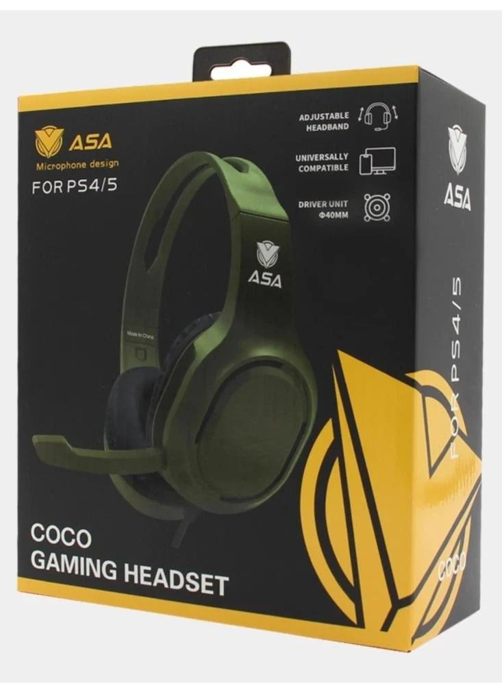 أيه أس أيه سماعة رأس ASA Coco للألعاب لجهاز PS4/PS5، عصابة رأس قابلة للتعديل اخضر - Image 1