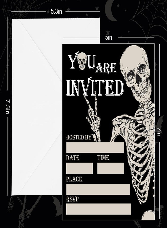 وولاين مجموعة دعوات هالوين من والين، 25 مجموعة مع أظرف وملصقات، بطاقات دعوة هيكل عظمي أسود راقص، دعوات فارغة لمستلزمات حفلات أعياد الميلاد، 5 × 7 بوصة - Image 2