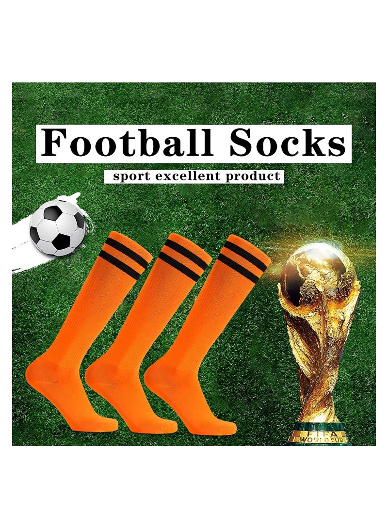 3 Pairs Kids Soccer Socks Long Football Knee High Athletic School Team Dance  Sports Socks for 5 to 12 Youth Boys Girls Orange - Image 3