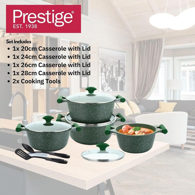 برستيج مجموعات أدوات مطبخ Prestige Essential (10 قطع) مجموعة أواني ومقلاة من الجرانيت مجموعة طهي غير لاصقة من الجرانيت مجموعات طهي بالموجات فوق الصوتية - اللون أخضر - Image 5