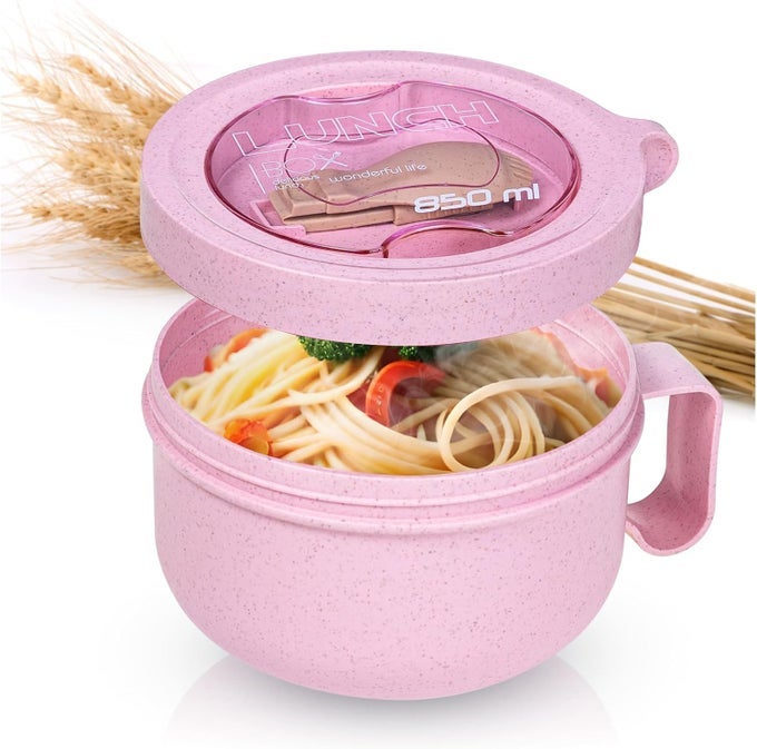 MICROWAVE SOUP BOWL WITH LID SOUP MUG WITH LID MICROWAVE CONTAINERS FOR RAMEN NOODLES SOUP BEVERAGES 2874 OUNCES PINK INCLUDES SPORK