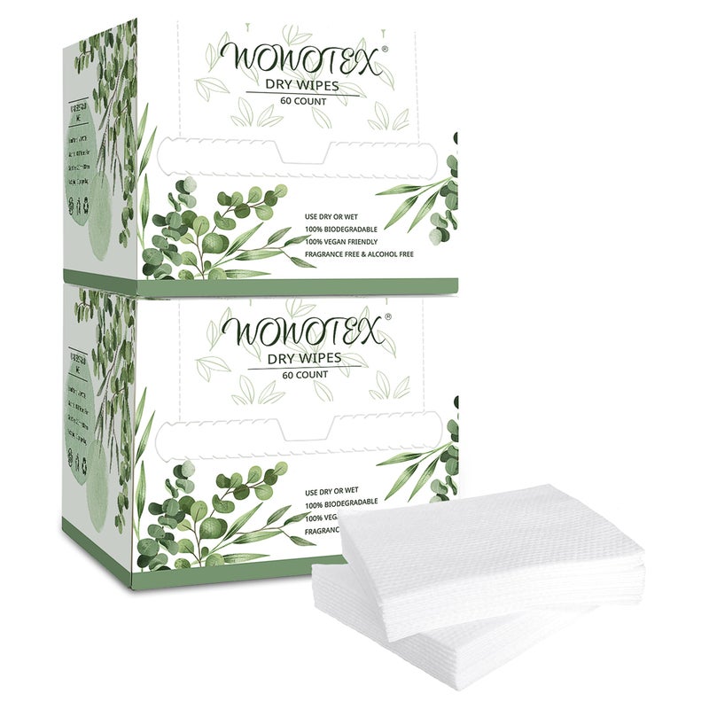 WOWOTEX Disposable Face Towel Biodegradable Large Dry Face Wipes 120 Count/2 Box Extra Thick Soft Clean Facial Towels for Sensitive Skin, Makeup Removing, Facial Cleansing, Nursing, Travel, 10"Ã—12" - Image 1
