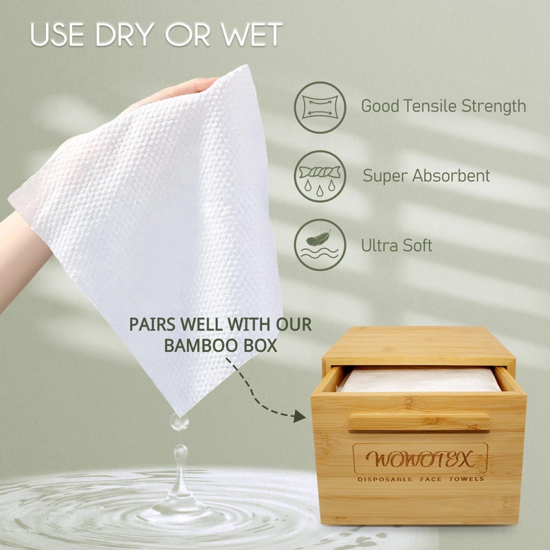 WOWOTEX Disposable Face Towel Biodegradable Large Dry Face Wipes 120 Count/2 Box Extra Thick Soft Clean Facial Towels for Sensitive Skin, Makeup Removing, Facial Cleansing, Nursing, Travel, 10"Ã—12" - Image 4