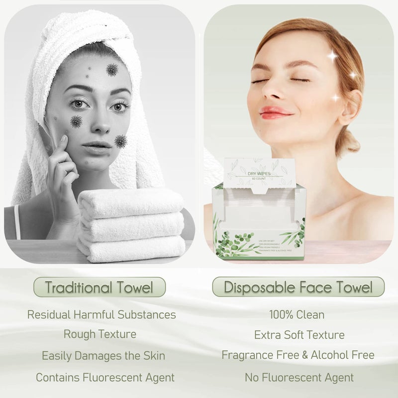 WOWOTEX Disposable Face Towel Biodegradable Large Dry Face Wipes 120 Count/2 Box Extra Thick Soft Clean Facial Towels for Sensitive Skin, Makeup Removing, Facial Cleansing, Nursing, Travel, 10"Ã—12" - Image 5