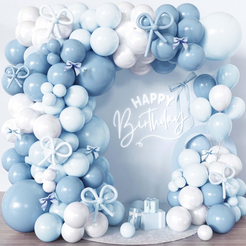 jenlion طقم قوس بالونات مزين بأقواس زرقاء من 110 قطعة مع شرائط ريبون 3D كوكيت DIY 1812105 بوصة بالونات لاتكس باللون الأزرق الفاتح والأبيض لحفلات استحمام الأطفال الأولاد واحتفالات عيد الميلاد الأول وحفلات الزفاف - Image 3