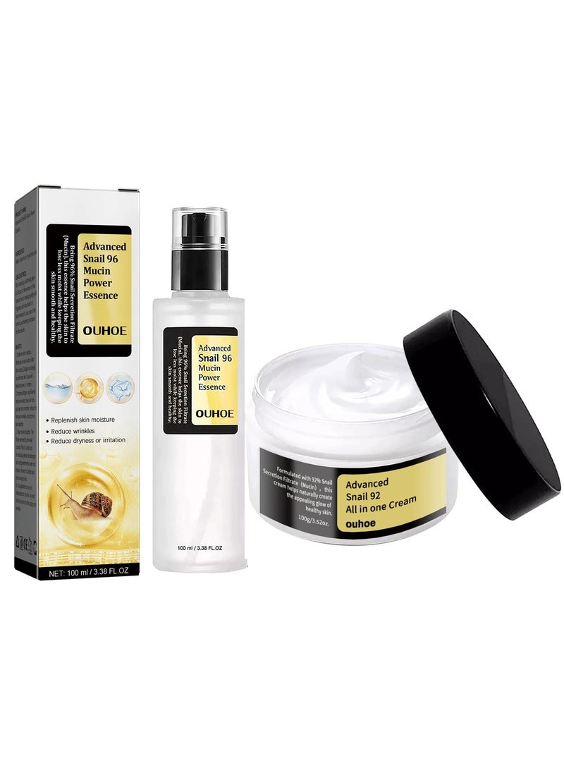 OUHOE - Anti Wrinkle Face Cream, Snail Collagen Lifting And Firming Cream, Snail Mucin Essence For Face Moisturizing, Snail Secretion Filtrate Brightening Essence, (Cream And Essence Set) - Image 1