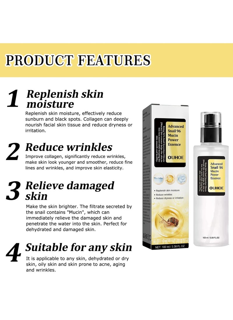 OUHOE - Anti Wrinkle Face Cream, Snail Collagen Lifting And Firming Cream, Snail Mucin Essence For Face Moisturizing, Snail Secretion Filtrate Brightening Essence, (Cream And Essence Set) - Image 1