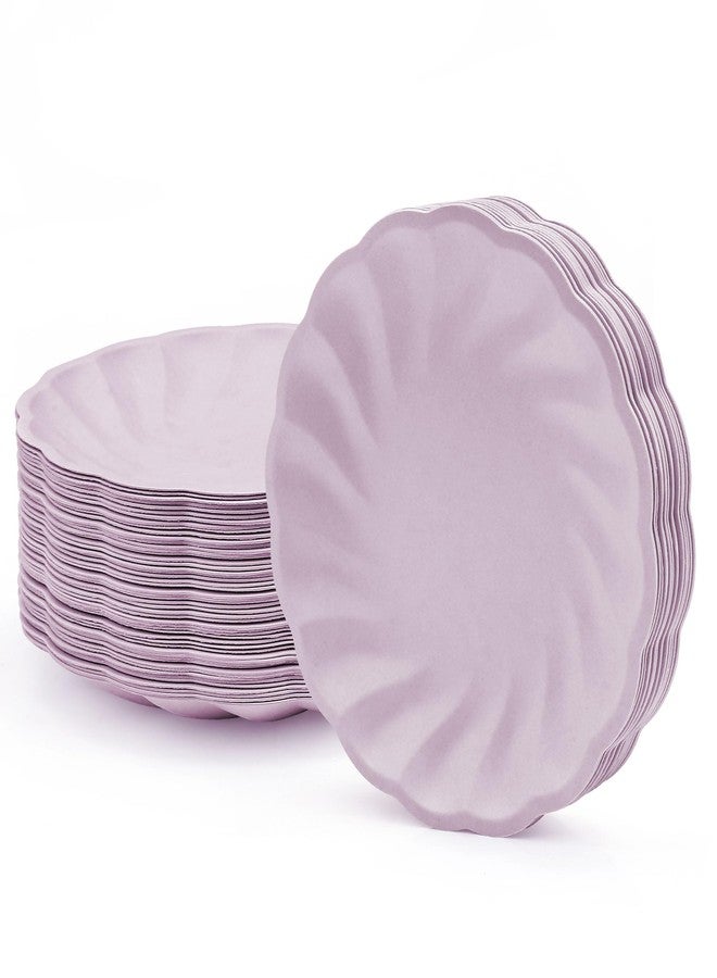 BangShou 7" 50 Pcs Purple Scalloped Paper Plates, Everyday Disposable Dessert Plates 7" Compostable Small Paper Platters for Wedding, Birthday, Party, Picnic - Image 1