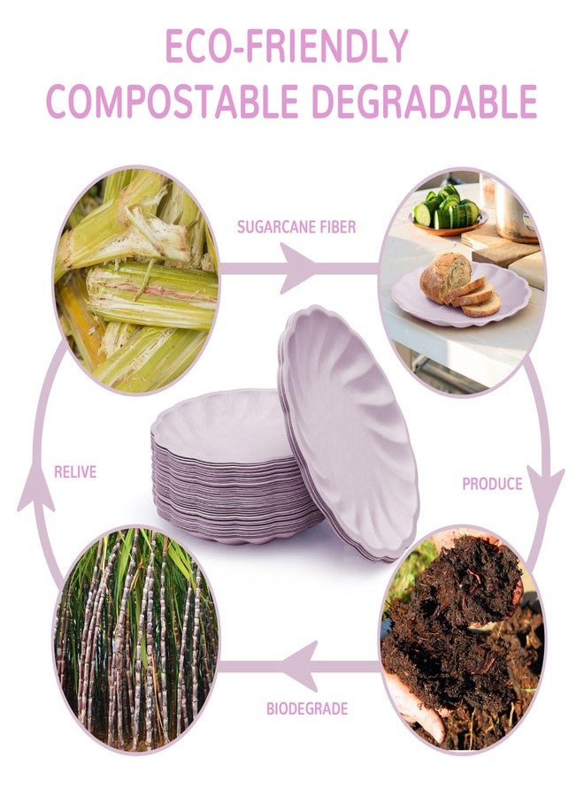 BangShou 7" 50 Pcs Purple Scalloped Paper Plates, Everyday Disposable Dessert Plates 7" Compostable Small Paper Platters for Wedding, Birthday, Party, Picnic - Image 3