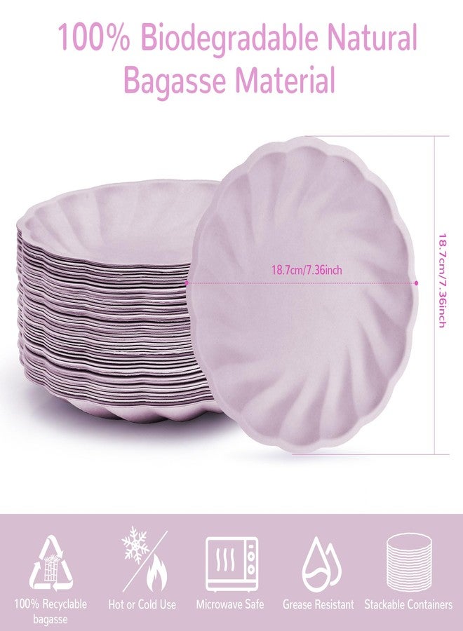 BangShou 7" 50 Pcs Purple Scalloped Paper Plates, Everyday Disposable Dessert Plates 7" Compostable Small Paper Platters for Wedding, Birthday, Party, Picnic - Image 2