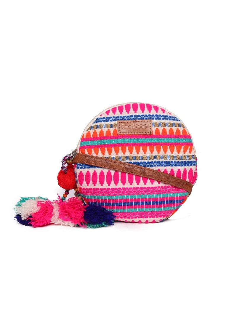 ASTRID Round Textured Sling Bag For Girls (Pinkish Purple) - Image 1