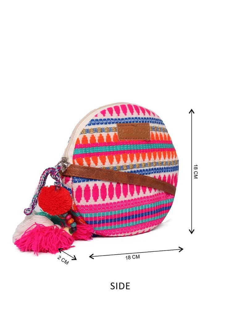 ASTRID Round Textured Sling Bag For Girls (Pinkish Purple) - Image 2