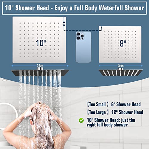 YDmeet 10" Rainfall Shower Head with Handheld Combo High Pressure, Upgrade 12" Extension Arm Height Adjustable, Powerful Stainless Steel Shower Head Brass Shower Holder Extra Long Shower Hose, Brushed Nickel - Image 3