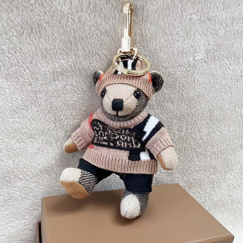 Handmade Cashmere Plaid Teddy Bear Keychain Sweater Hat Pants Bear