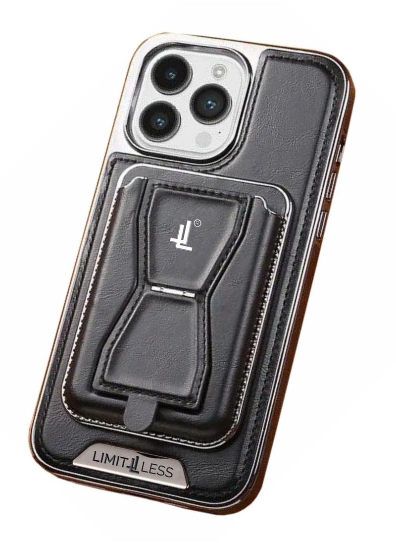 LIMITLESS Leather Case for iPhone 15 Pro Soft Touch Full-Body Protective Cover, Premium Shockproof Case with Removable Card Holder, Hassle-Free Wireless Charging Compatible (Black)  - Image 1
